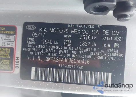 2018 Kia Rio S z USA, uszkodzony, nr VIN 3KPA24AB6JE050416